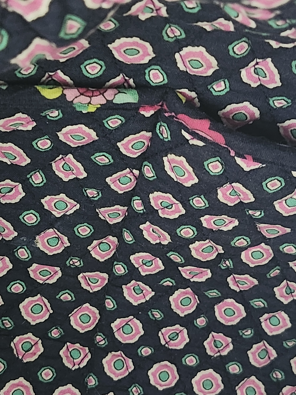 Vera Bradley Navy Quilted Floral Travel Tote with Pink & Green Accents - Picture 5 of 8